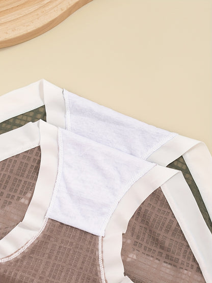 6pcs Letter Print Mesh Briefs, Comfy & Breathable Bow Tie Intimates Panties, Women's Lingerie & Underwear