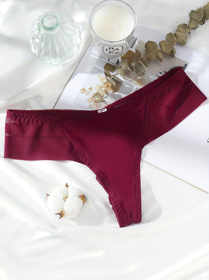 5pcs Seamless Mesh Thongs, Comfy Stretchy Contrast Intimates Panties, Women's Lingerie & Underwear