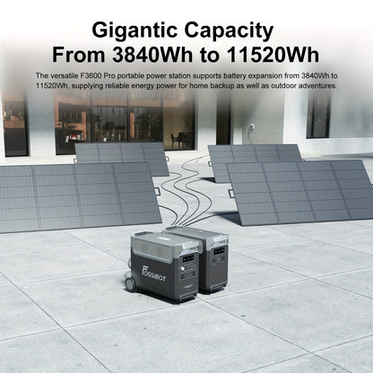 FOSSiBOT F3600 Pro Solar Generator, 3840 Wh LiFePO4 Portable Power Station, 3 X 230 V AC Output 3600 W 7200 W Peak, Storm Generator, Fast Power Storage, Charging, Travel Power Station, Outdoor Road Trips, Christmas, Festival,