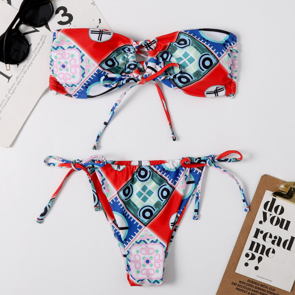 New European And American Printed Split Bikini Swimsuit