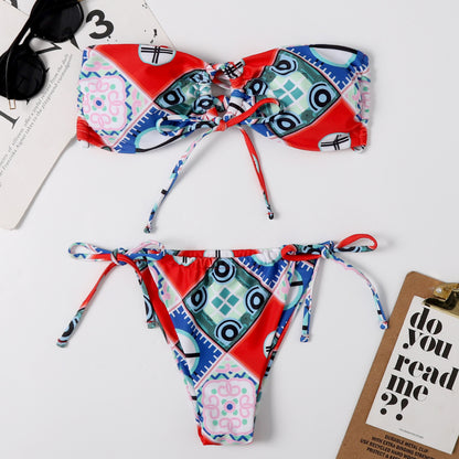 New European And American Printed Split Bikini Swimsuit