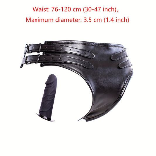 SM Restraint Thick Faux Leather Panties with Silicone Dildo Strap-On, Bondage Dildos for Women and Men, Vaginal Plug, Anal Plug, Thrust Flirt Toy - Hand Washable, Professional Dry Cleanable, Adult Entertainment | Faux Leather