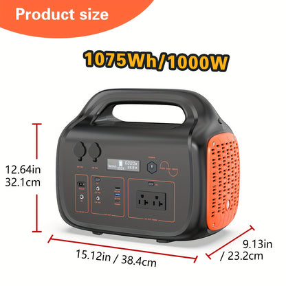 1000W (Peak 2000W)/1075Wh Portable Power Station with Foldable Solar Panel (200W), 1075Wh LiFePO4 (LFP) Battery, Fast Charging, Solar Generator Suitable for Family Emergency Outdoor Hunting Camping RV Trip