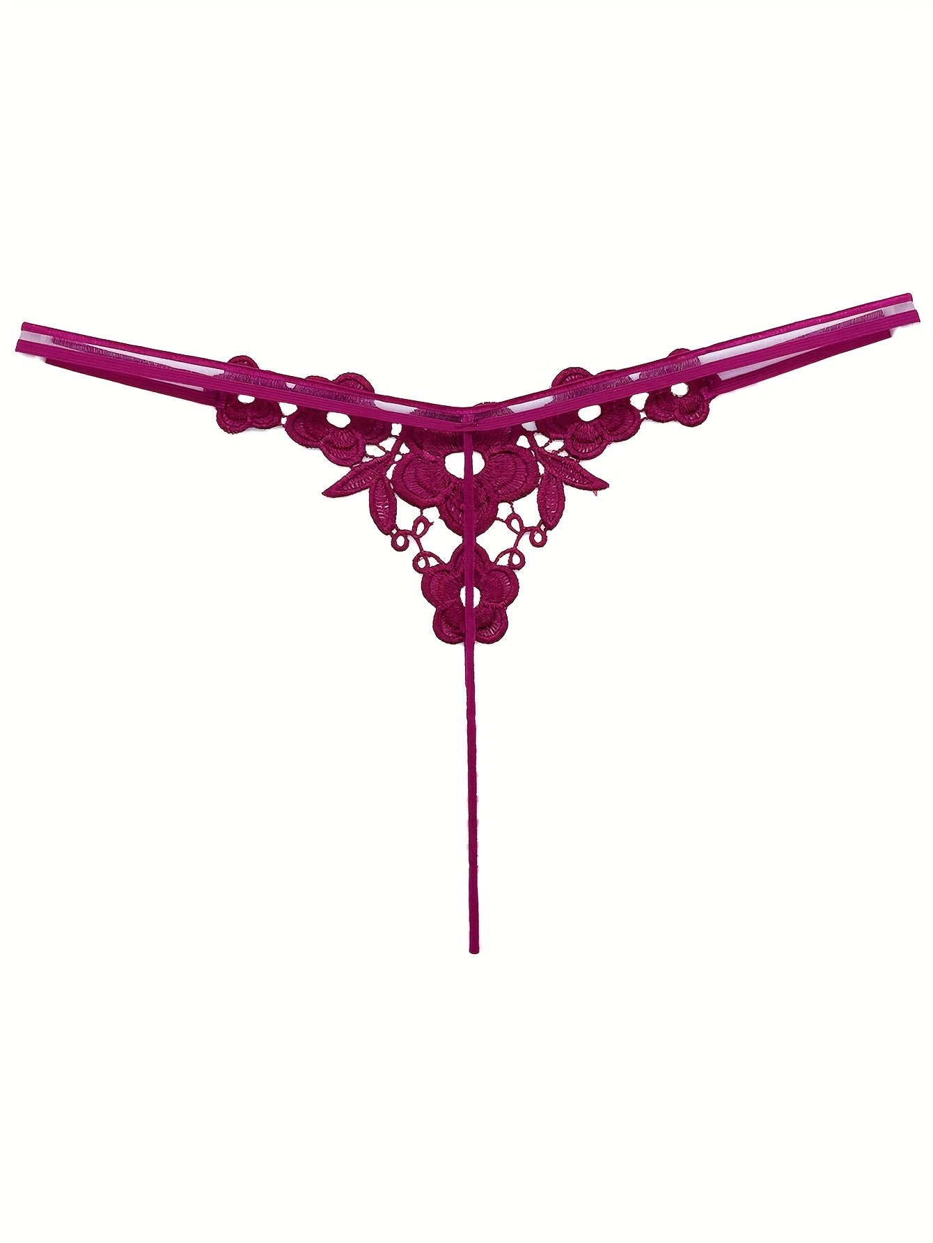 Floral Embroidery Thong, Hollow Out Faux Pearl Panties, Women's Sexy Lingerie & Underwear