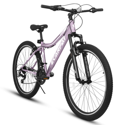 A26208 Ecarpat 26 Inch Mountain Bike, 21-Speed V-Brake, Front Suspension, Carbon Steel Frame Mountain Bike For Teenagers Girls Women Bicycles