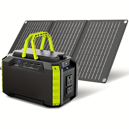 [Portable Power Station] Portable Power Station 222/150/88Wh | 40/30/21W Solar Panel, Camping Solar Generator, Laptop Charger, Power Bank with AC Outlet 110V, 4*USB, DC Ports, LED Flashlights for CPAP Home Camping Hurricane E