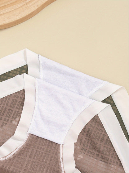 6pcs Letter Print Mesh Briefs, Comfy & Breathable Bow Tie Intimates Panties, Women's Lingerie & Underwear