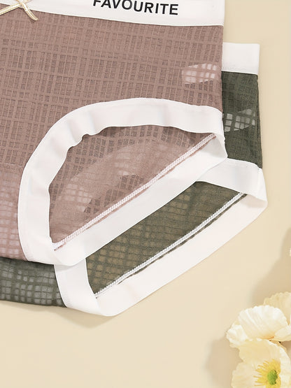 6pcs Letter Print Mesh Briefs, Comfy & Breathable Bow Tie Intimates Panties, Women's Lingerie & Underwear
