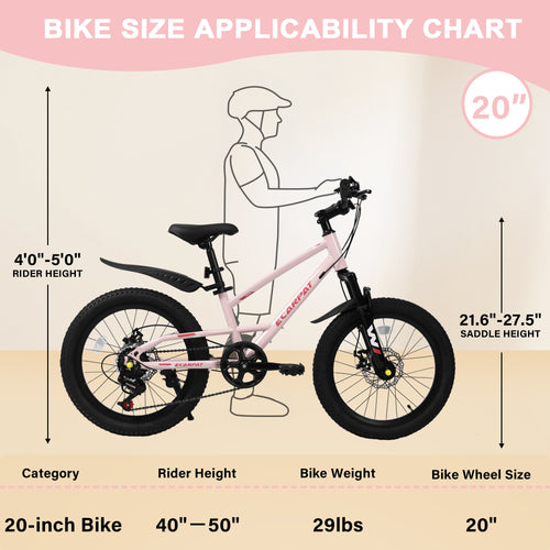 20 Inch Mountain Kids Bike For Boys & Girls, Ages 6-12, 7-Speed With Front Suspension