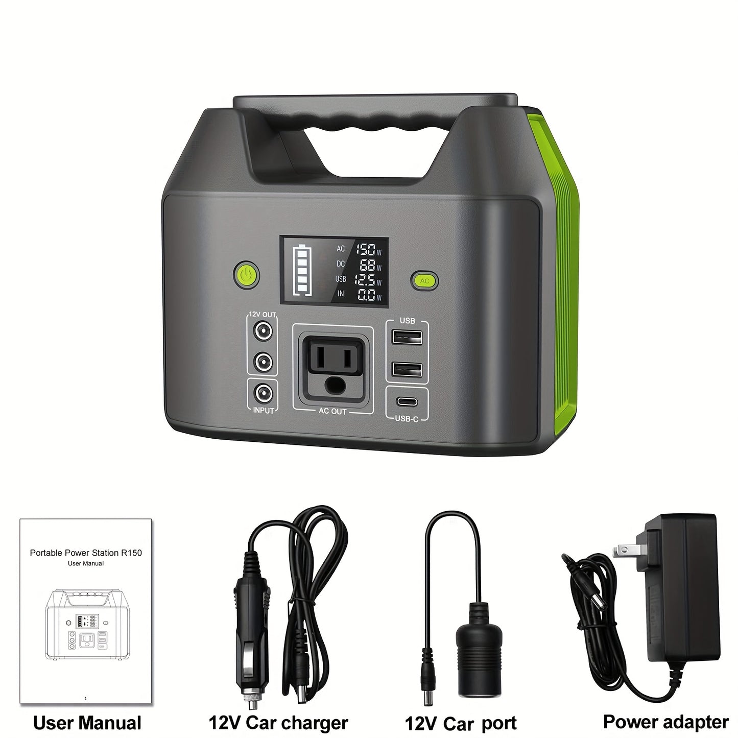 150W 155Wh/122.8Wh Portable Power Station Solar Generator, Lithium Battery Pack- High-Capacity, AC/DC/USB-C/USB Outputs, Digital Display, Overload & Overheat Protection, Compact for Home, Camping, RV Trip, Emergency Backup Po