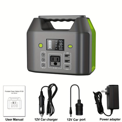 150W 155Wh/122.8Wh Portable Power Station Solar Generator, Lithium Battery Pack- High-Capacity, AC/DC/USB-C/USB Outputs, Digital Display, Overload & Overheat Protection, Compact for Home, Camping, RV Trip, Emergency Backup Po