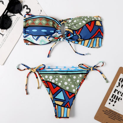 New European And American Printed Split Bikini Swimsuit