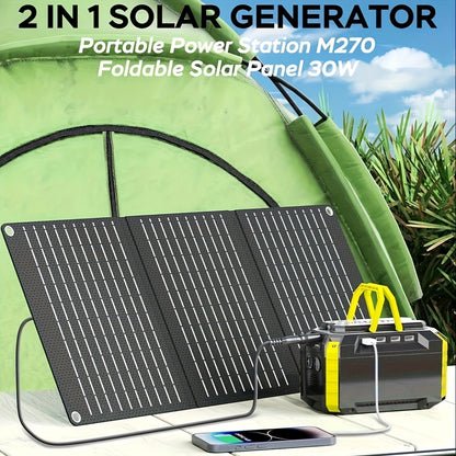 [Portable Power Station] Portable Power Station 222/150/88Wh | 40/30/21W Solar Panel, Camping Solar Generator, Laptop Charger, Power Bank with AC Outlet 110V, 4*USB, DC Ports, LED Flashlights for CPAP Home Camping Hurricane E