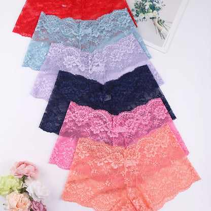 6pcs Floral Lace Boyshort Panties, Soft & Comfortable Scallop Trim Panties, Women's Lingerie & Underwear