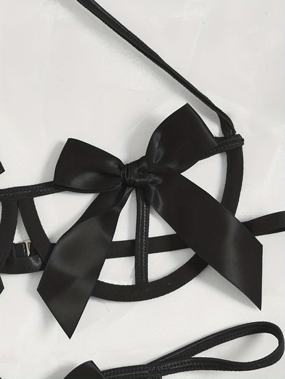 Seductive Lingerie Set - Alluring Halter Neck Strappy Bra with Adjustable Straps, Sultry Cut Out Thong with Revealing Design - Designed for Women, Exuding Sensuality and Confidence, Luxurious Lingerie for Intimate Moments, Co