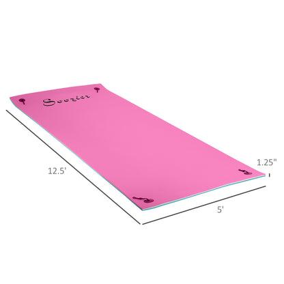 12' X 5' Lily Pad Floating Mat With Cup Holder Table, 3-Layer Portable Roll-Up Water Mat Float Dock For 2-3 People, On Lake, River, Beach, Swimming Pool, Pink