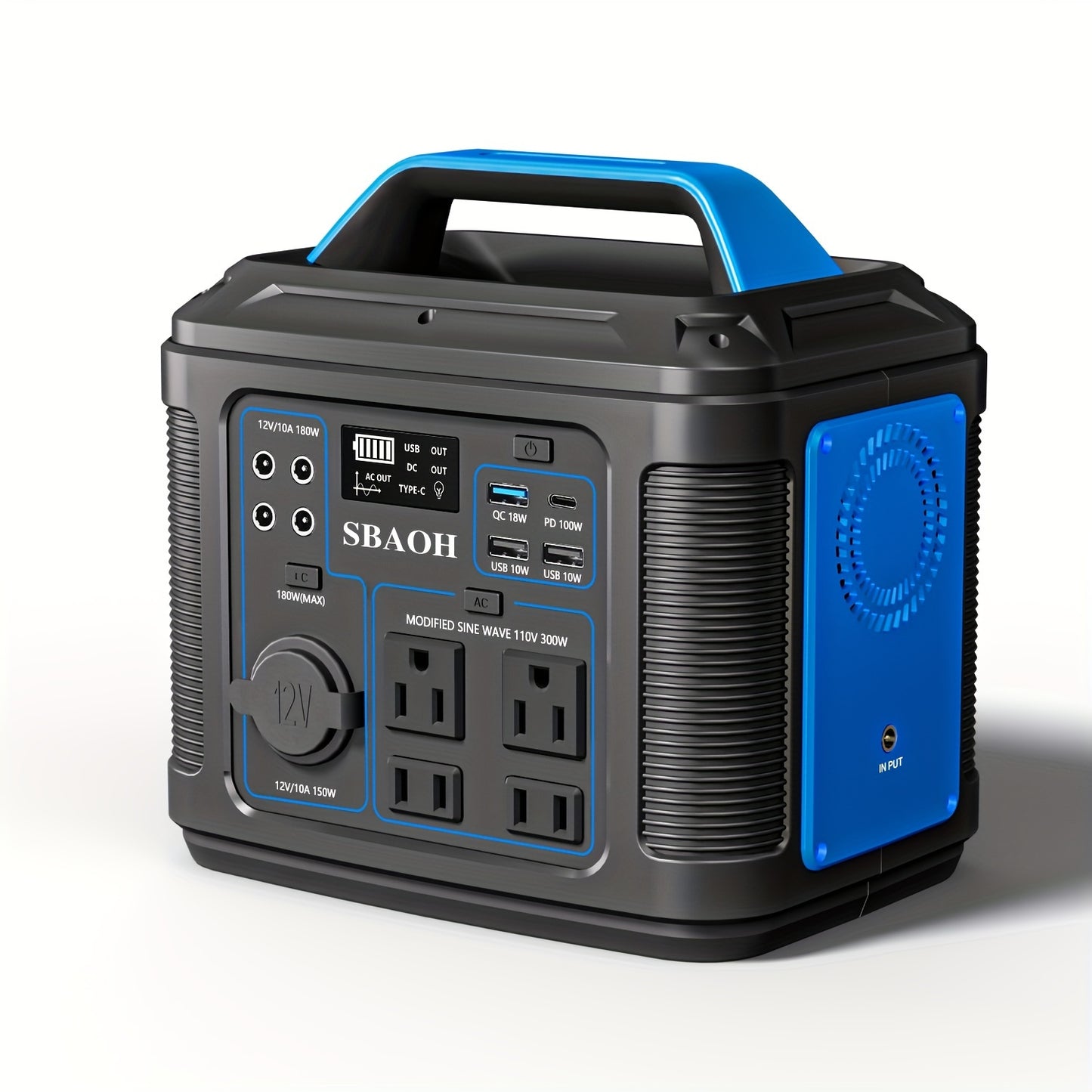 Portable Power Station, 300W 296Wh Solar Generator Quick Charge/ 110V AC Outlets/DC Ports And LED Flashlight, Lithium Battery Backup For Home Outdoor Travel Camping Blackout Blue