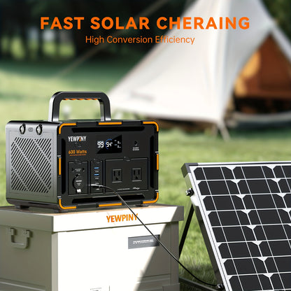 YEWPINY 600W Portable Power Station, 600W Fast Charging, 599.4Wh Lithium Battery Solar Generator AC Power Socket, DC Port, LED Lighting, PD And USB, A Total Of 9 Output Ports, Suitable for Home, Outdoor Travel, Camping And Po