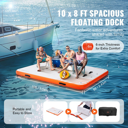 Inflatable Floating Dock, 10 X 8FT Inflatable Dock Platform, Non-Slip Water Floating Dock Mat With Detachable Ladder & Portable Carrying Bag, Floating Platform Island Raft For Ocean Pool Beach