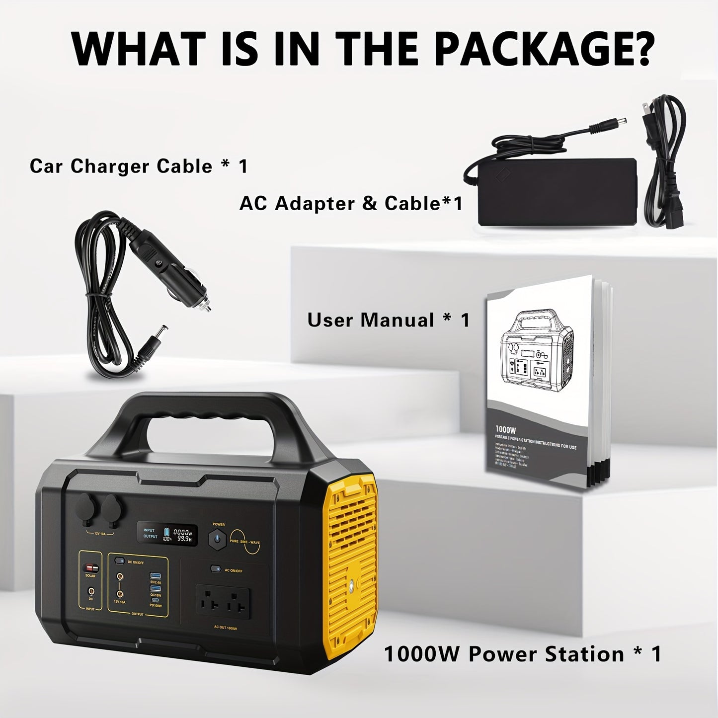Portable Power Station For Camping 1000W, 1075Wh LiFePO4 Battery-Powered Generator With 1000W AC Outlets, 100W PD, USB, 9 Output Ports, Solar Generator For Camping Gear, Survival Gear, Home Backup, Outdoor Adventures, And Eme