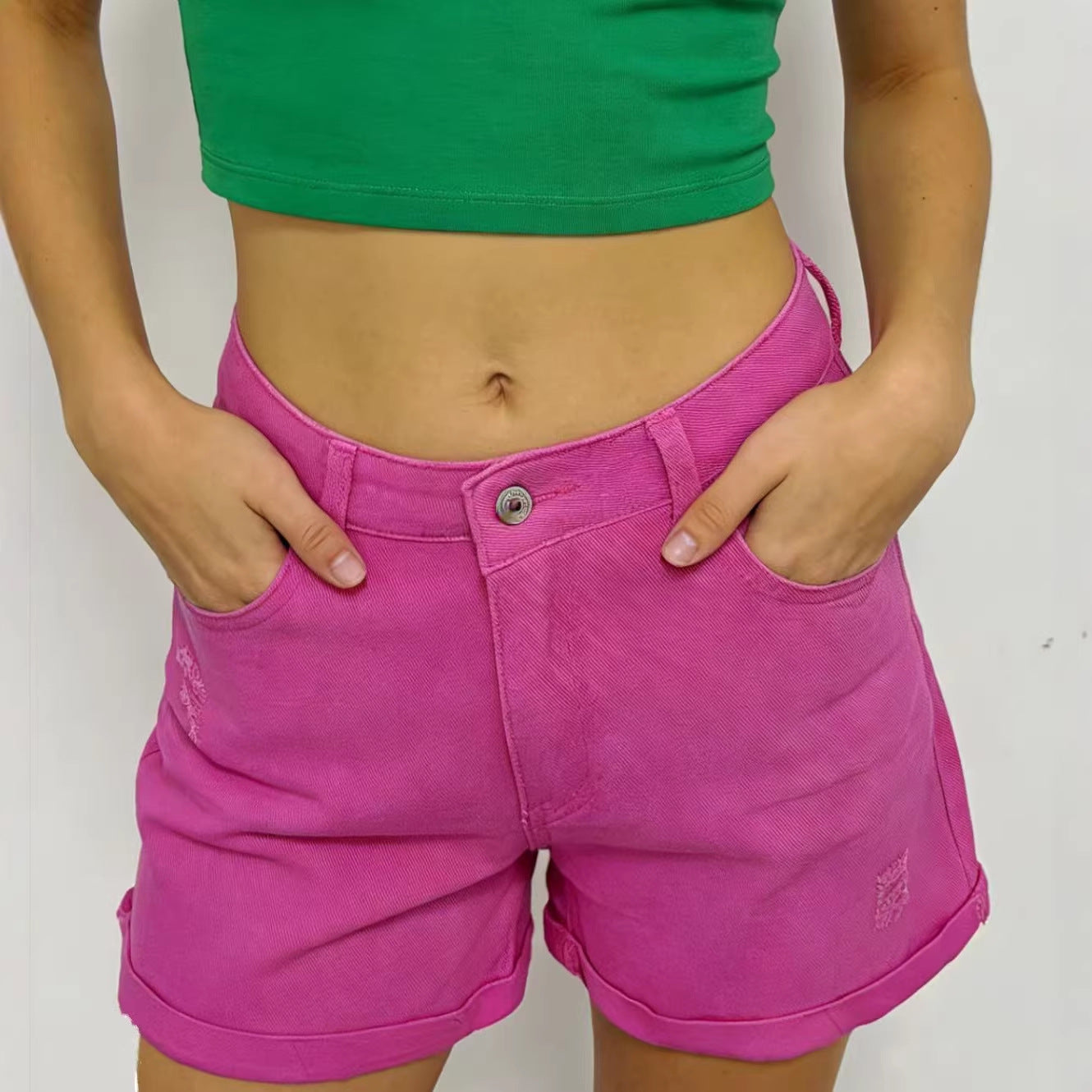 Casual Retro Distressed Womens Denim Shorts
