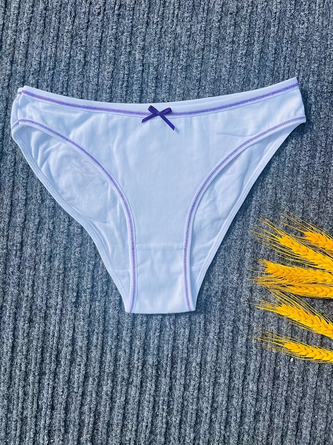 7 Pcs Letter Pint Bow Tie Briefs, Comfy & Breathable Mid-Rise Intimates Panties, Women's Lingerie & Underwear