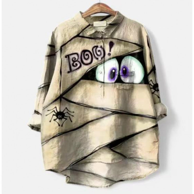 Women's 3D-patterned Long-sleeve Button-up Top
