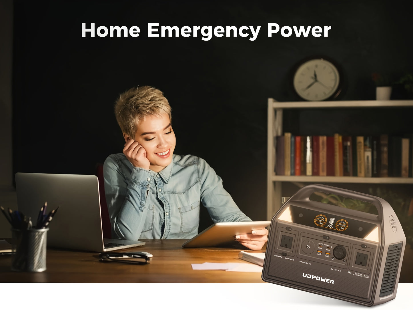 UDPOWER Portable Solar Generator - 1200W, 800W, 400W Options, AC Outlet, 2 DC & 3 USB Ports, Backup Battery for Outdoor Trips, Camping & Emergency, Outdoor Power Station | Modern Power Station | Durable Power Source, Portable