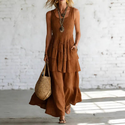 Cotton-linen Loose-fit Maxi Dress With A Sleeveless Design