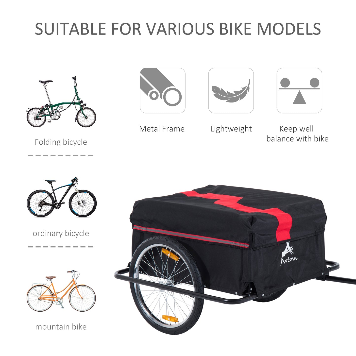 Steel Frame Bicycle Bike Cargo Trailer Luggage Cart Carrier For Shopping - Red