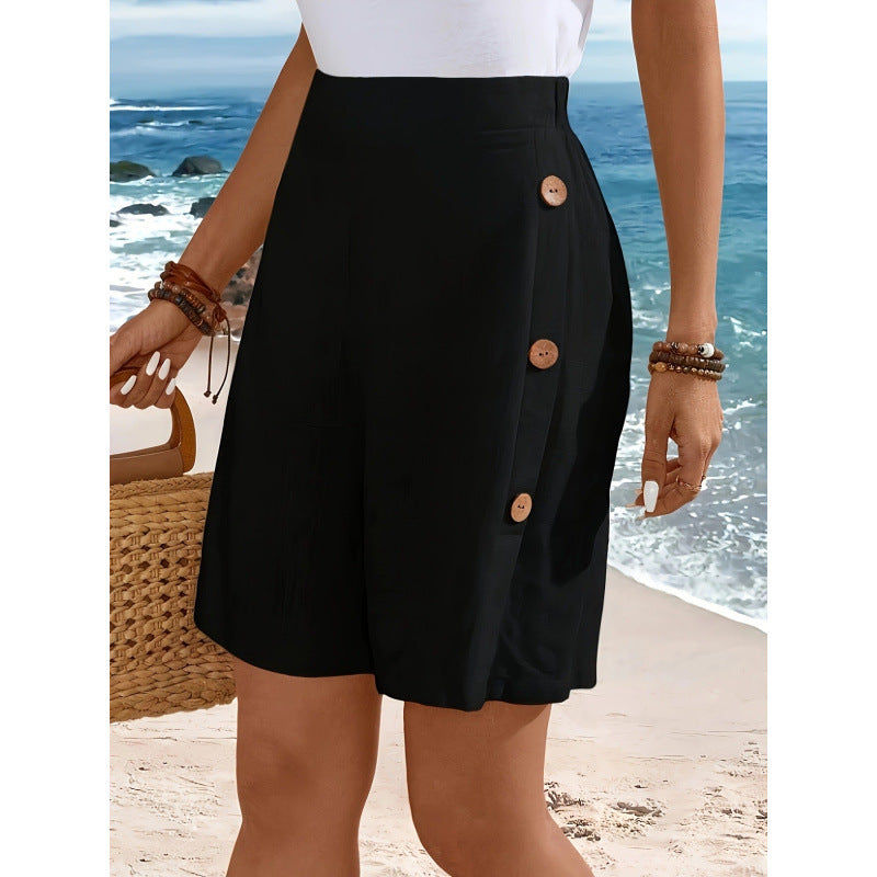 Retro Button-decorated Artistic All-match Casual Shorts