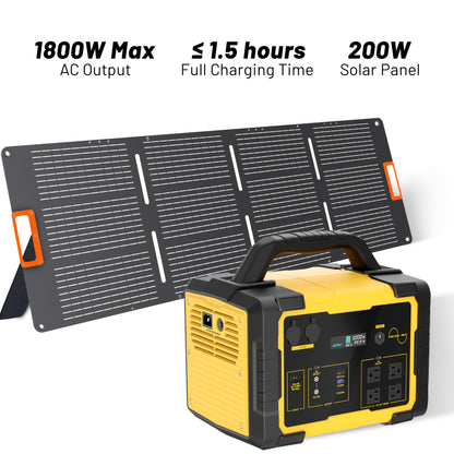 1800W 1024Wh Portable Power Station with 200W Solar Panel, 1024Wh LiFePO4 Battery, 1.2H Fast Charging, UPS Function, 4x1800W AC/100W USB-C Output Use As A Solar Generator for Home Backup Power, Camping & RVs, CPAP